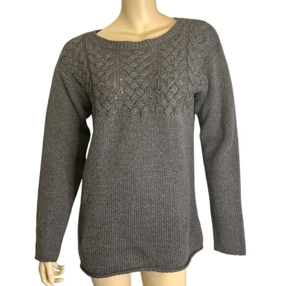 Vintage Roots Cable Knit Sweater Cotton Wool Blend Gray Crew Neck Sz XL Womens - Picture 1 of 6